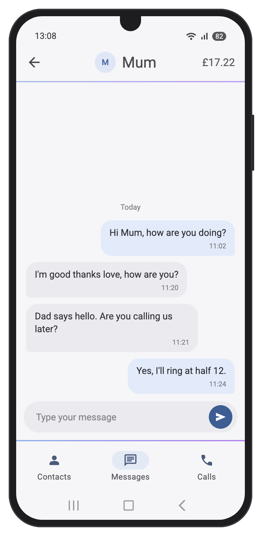 Socrates Connect message conversation with a family member